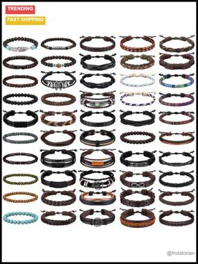 Braided Leather Bracelets Set Wooden Bead Wrap Adjustable